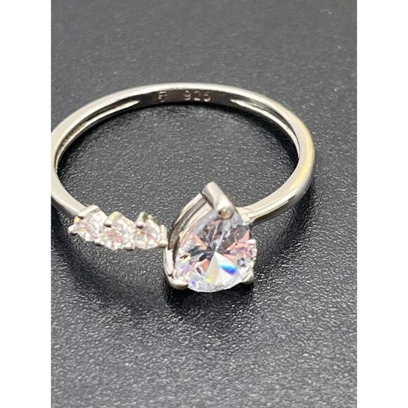 Sterling Silver Romantic CZ Pear and‎ Round Shaped Bypass Adjustable Ring Sz 9+ - Picture 8 of 8